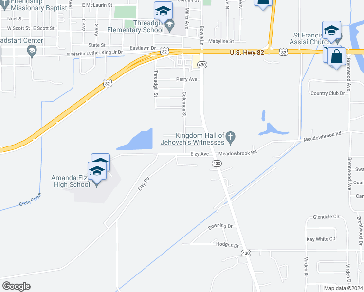 map of restaurants, bars, coffee shops, grocery stores, and more near 53 Coleman Street in Greenwood