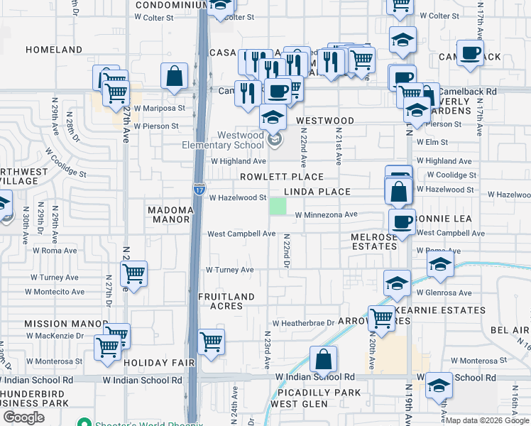 map of restaurants, bars, coffee shops, grocery stores, and more near in Phoenix