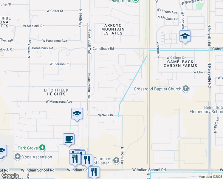 map of restaurants, bars, coffee shops, grocery stores, and more near 19365 West Elm Street in Litchfield Park