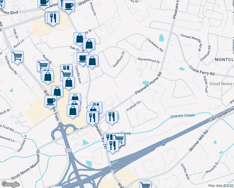 map of restaurants, bars, coffee shops, grocery stores, and more near 433 Pleasant Home Road in Augusta