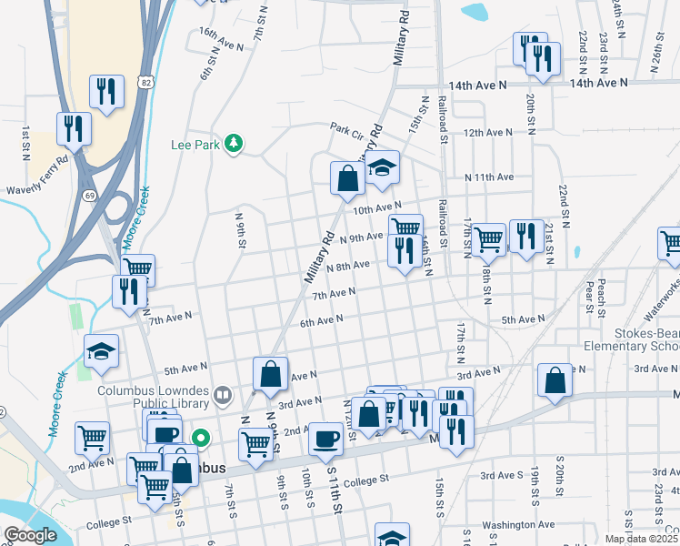 map of restaurants, bars, coffee shops, grocery stores, and more near 1210 North 8th Avenue in Columbus