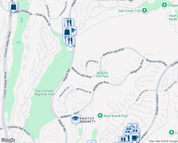 map of restaurants, bars, coffee shops, grocery stores, and more near 17 Terrace Circle in Laguna Niguel