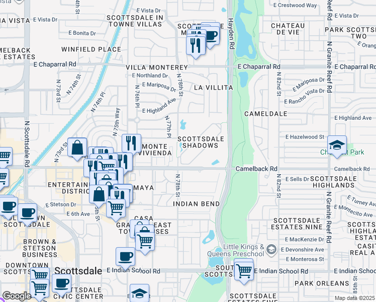 map of restaurants, bars, coffee shops, grocery stores, and more near in Scottsdale