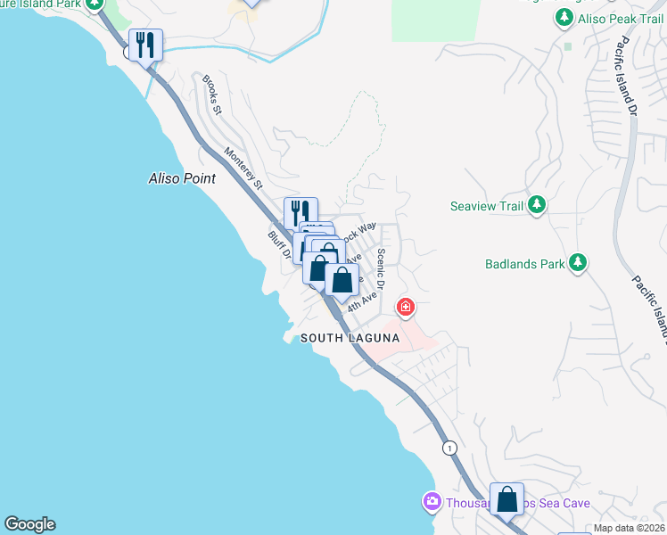 map of restaurants, bars, coffee shops, grocery stores, and more near 31641 2nd Avenue in Laguna Beach