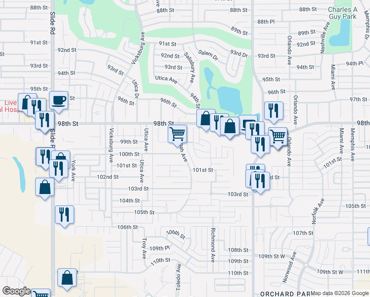 map of restaurants, bars, coffee shops, grocery stores, and more near 9810 Savannah Avenue in Lubbock