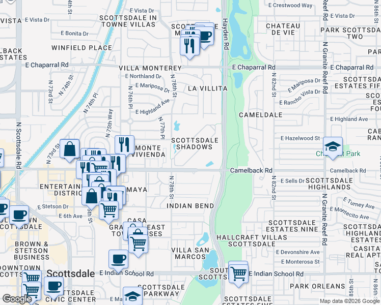 map of restaurants, bars, coffee shops, grocery stores, and more near in Scottsdale