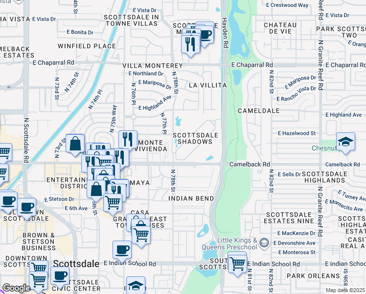 map of restaurants, bars, coffee shops, grocery stores, and more near in Scottsdale