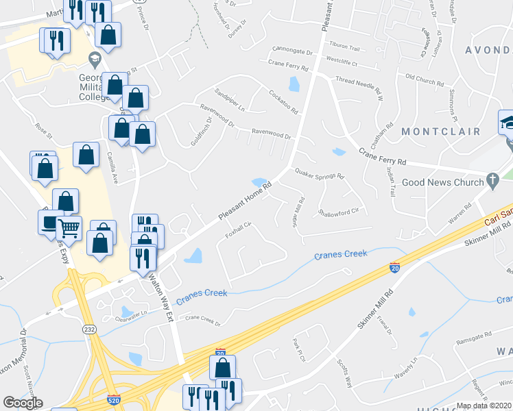 map of restaurants, bars, coffee shops, grocery stores, and more near 420 Pleasant Home Road in Augusta