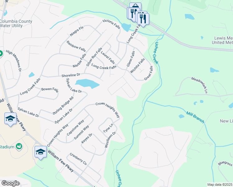 map of restaurants, bars, coffee shops, grocery stores, and more near 2073 Glenn Falls in Grovetown