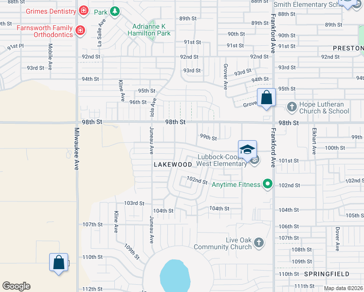 map of restaurants, bars, coffee shops, grocery stores, and more near 6022 100th Street in Lubbock