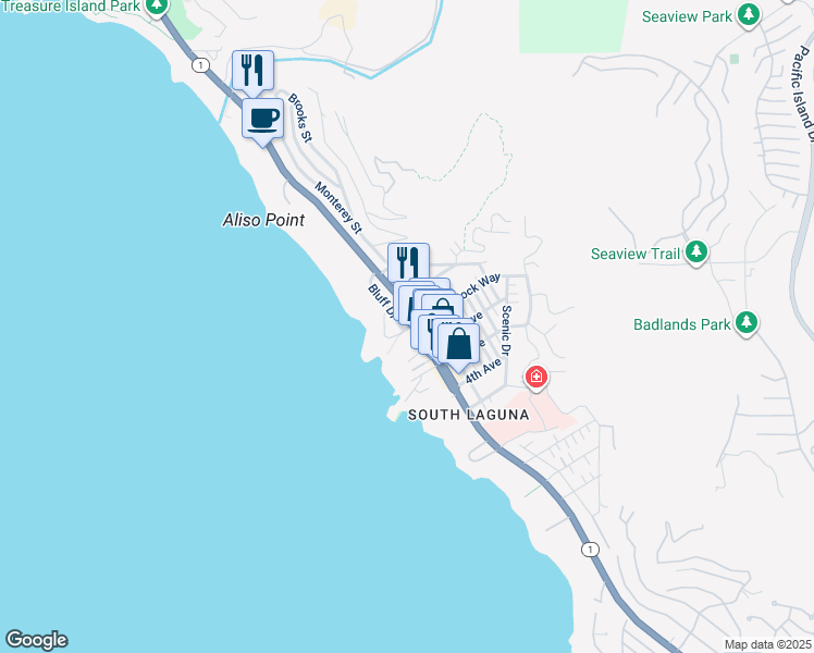 map of restaurants, bars, coffee shops, grocery stores, and more near in Laguna Beach