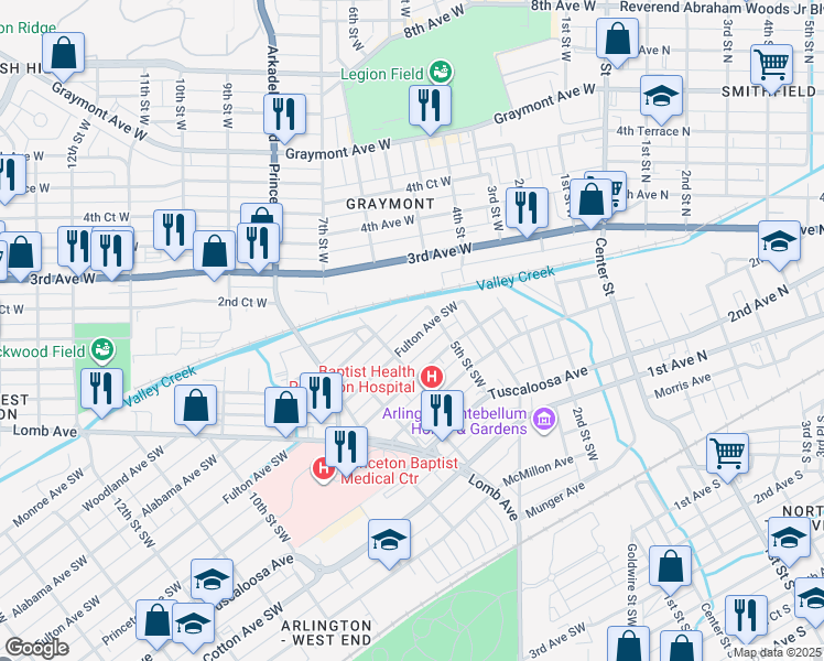 map of restaurants, bars, coffee shops, grocery stores, and more near 517 Alabama Avenue Southwest in Birmingham