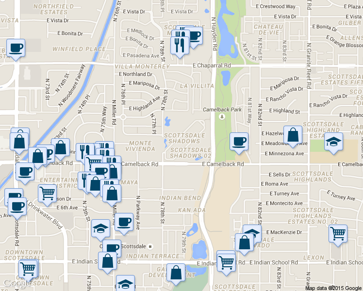 map of restaurants, bars, coffee shops, grocery stores, and more near in Scottsdale