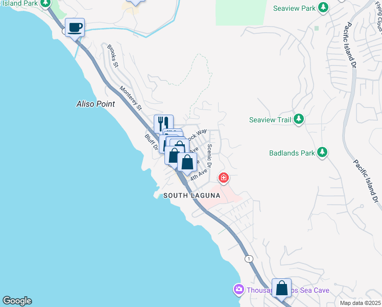 map of restaurants, bars, coffee shops, grocery stores, and more near 31615 2nd Avenue in Laguna Beach