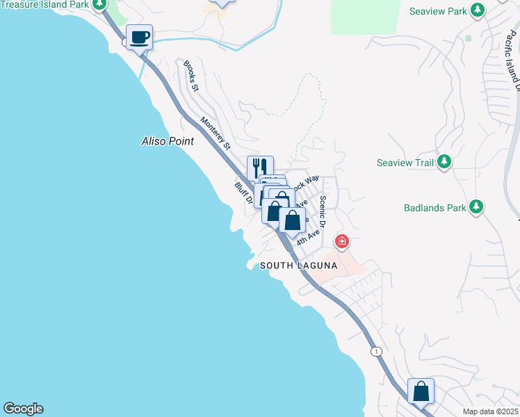 map of restaurants, bars, coffee shops, grocery stores, and more near in Laguna Beach