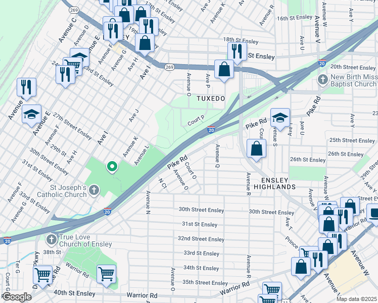 map of restaurants, bars, coffee shops, grocery stores, and more near 1472 Pike Road in Birmingham
