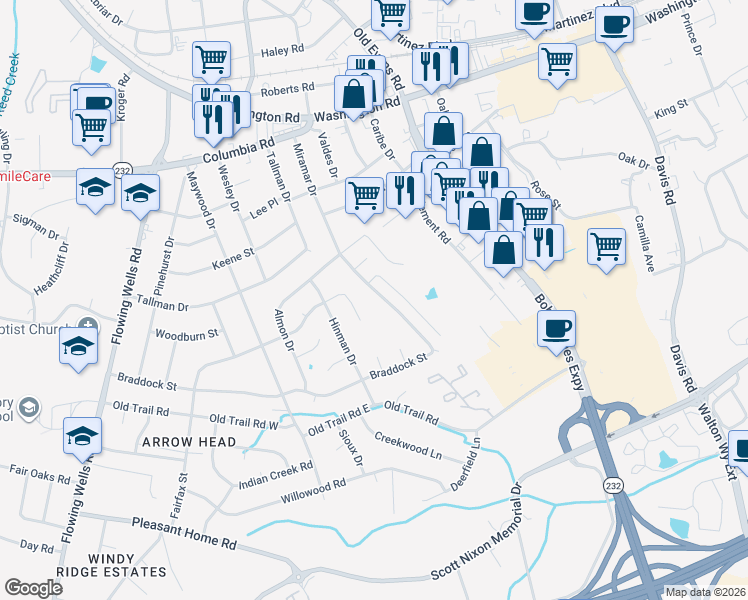 map of restaurants, bars, coffee shops, grocery stores, and more near 249 Miramar Drive in Martinez