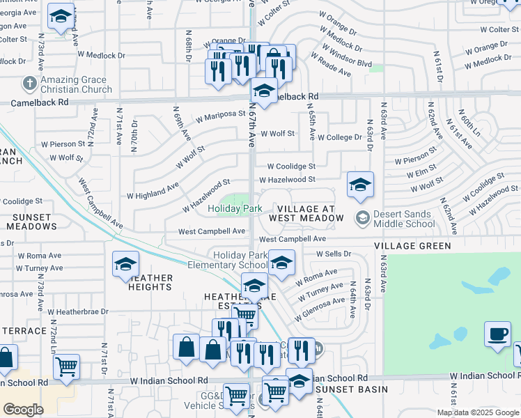 map of restaurants, bars, coffee shops, grocery stores, and more near 4545 North 67th Avenue in Phoenix