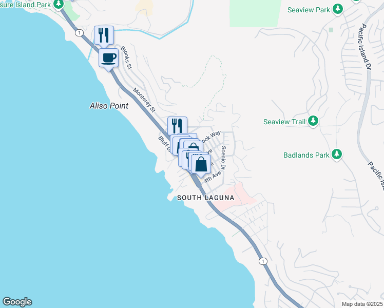 map of restaurants, bars, coffee shops, grocery stores, and more near 31626 Virginia Way in Laguna Beach