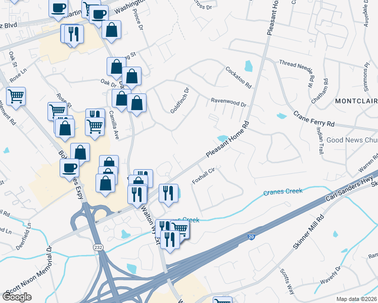 map of restaurants, bars, coffee shops, grocery stores, and more near 433 Pleasant Home Road in Augusta