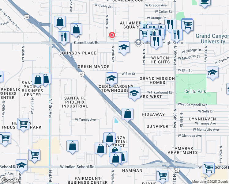 map of restaurants, bars, coffee shops, grocery stores, and more near 4540 West 39th Avenue in Phoenix