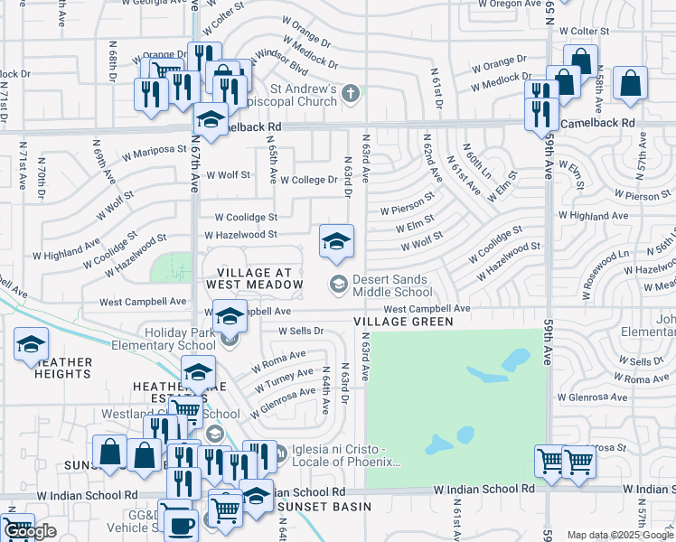 map of restaurants, bars, coffee shops, grocery stores, and more near 6308 West Campbell Avenue in Phoenix