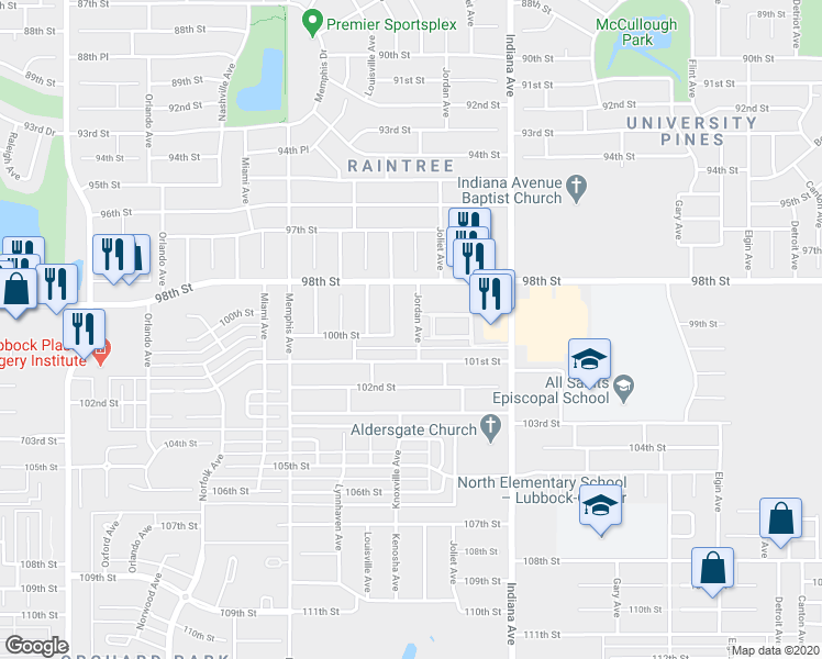 map of restaurants, bars, coffee shops, grocery stores, and more near 9811 Knoxville Avenue in Lubbock