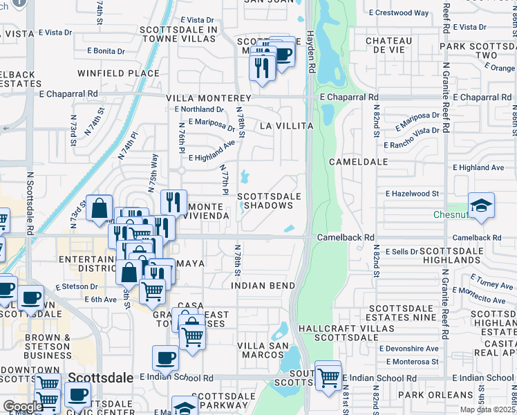 map of restaurants, bars, coffee shops, grocery stores, and more near in Scottsdale