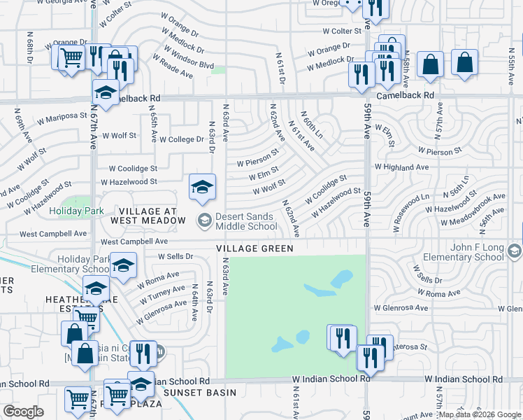 map of restaurants, bars, coffee shops, grocery stores, and more near 6226 West Highland Avenue in Phoenix