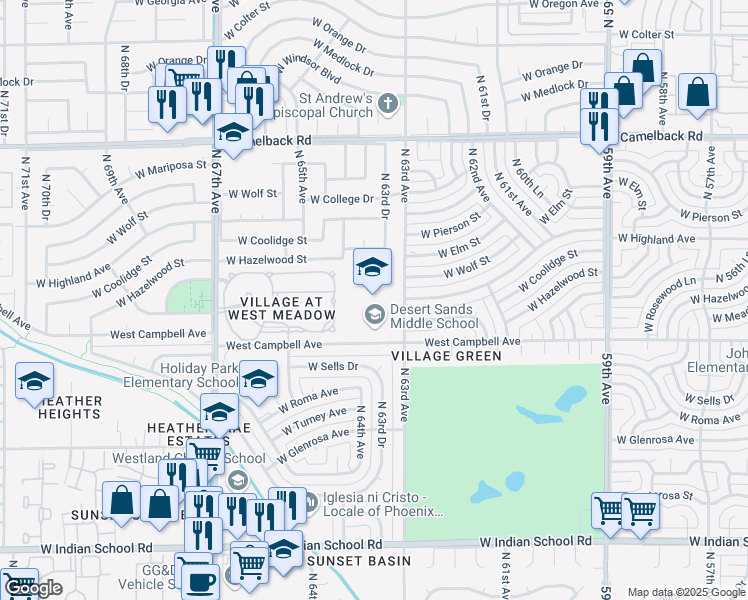 map of restaurants, bars, coffee shops, grocery stores, and more near North 67th Avenue in Phoenix