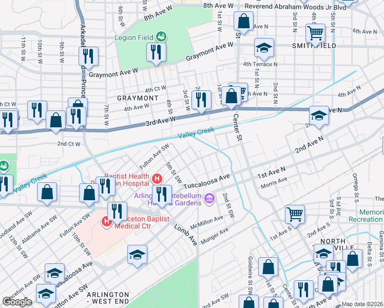 map of restaurants, bars, coffee shops, grocery stores, and more near 509 3rd Street West in Birmingham