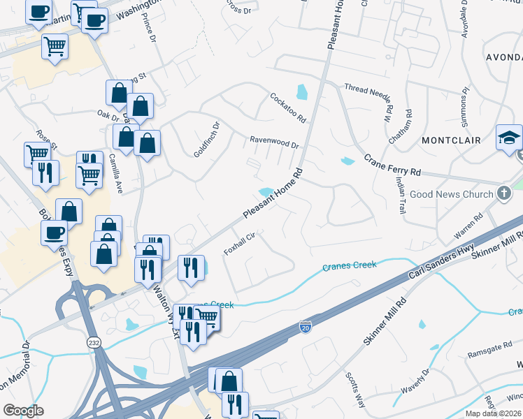 map of restaurants, bars, coffee shops, grocery stores, and more near 420 Pleasant Home Road in Augusta