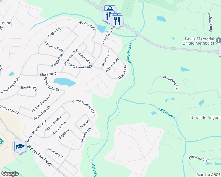 map of restaurants, bars, coffee shops, grocery stores, and more near 522 Ernestine Falls in Grovetown