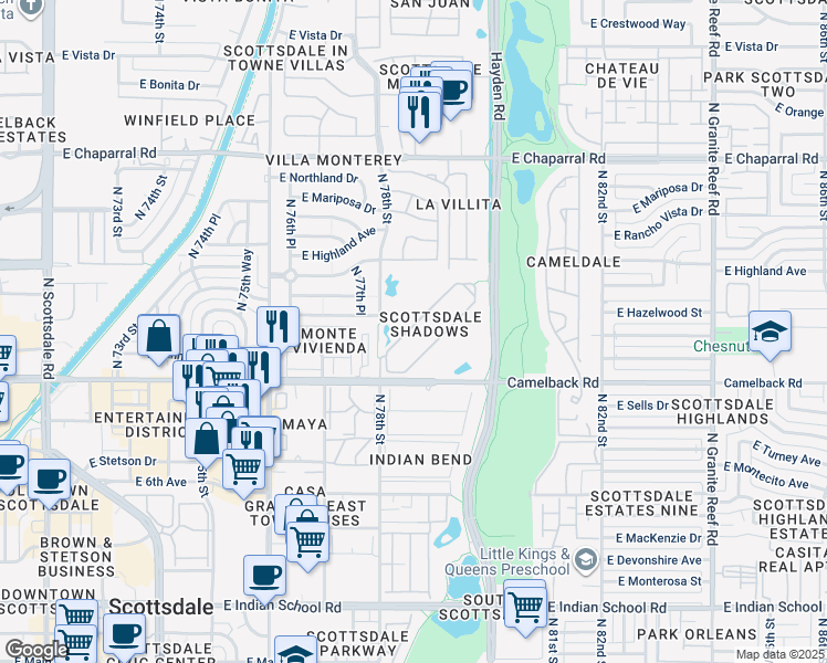 map of restaurants, bars, coffee shops, grocery stores, and more near in Scottsdale