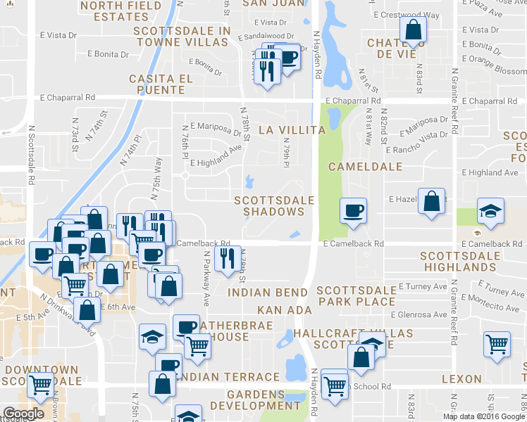 map of restaurants, bars, coffee shops, grocery stores, and more near in Scottsdale