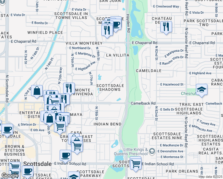 map of restaurants, bars, coffee shops, grocery stores, and more near 7930 East Camelback Road in Scottsdale