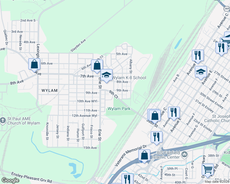 map of restaurants, bars, coffee shops, grocery stores, and more near 3825 9th Avenue in Birmingham