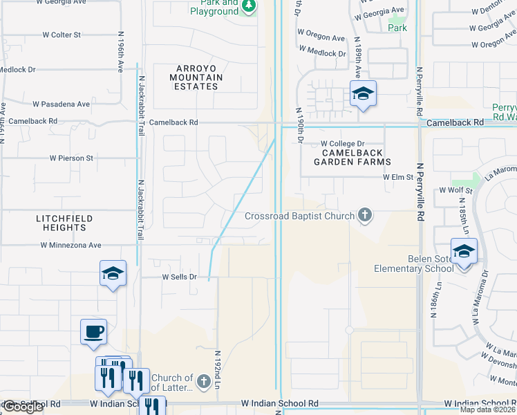 map of restaurants, bars, coffee shops, grocery stores, and more near 19134 West Coolidge Street in Litchfield Park