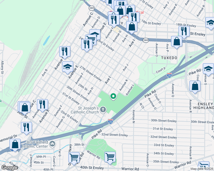 map of restaurants, bars, coffee shops, grocery stores, and more near 905 27th Street Ensley in Birmingham