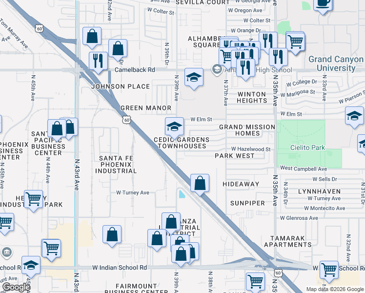 map of restaurants, bars, coffee shops, grocery stores, and more near 4540 West 39th Avenue in Phoenix
