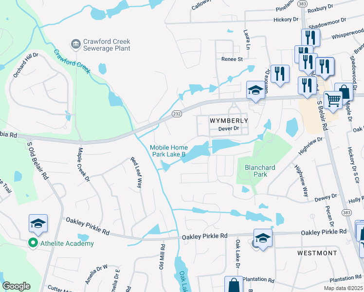 map of restaurants, bars, coffee shops, grocery stores, and more near 4799 Lake Front Drive in Augusta