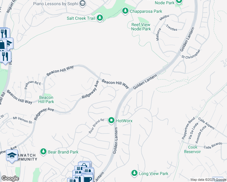 map of restaurants, bars, coffee shops, grocery stores, and more near 21 Asilomar Road in Laguna Niguel