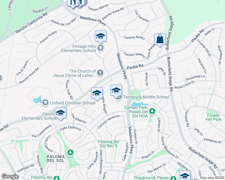 map of restaurants, bars, coffee shops, grocery stores, and more near 32163 Cala Torrente in Temecula
