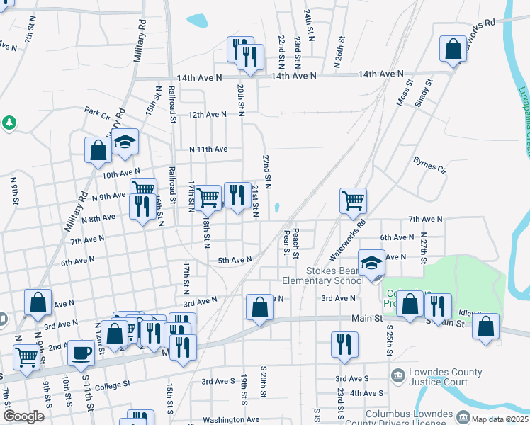 map of restaurants, bars, coffee shops, grocery stores, and more near 711 22nd Street North in Columbus