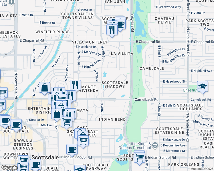 map of restaurants, bars, coffee shops, grocery stores, and more near in Scottsdale