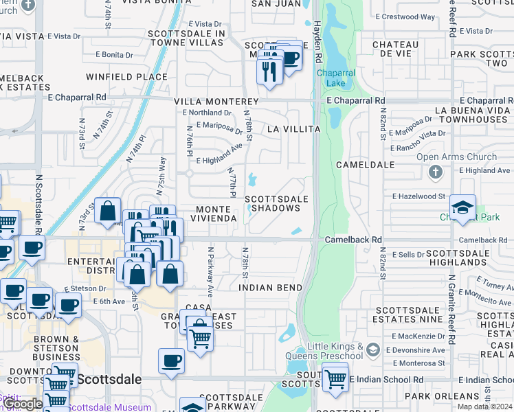 map of restaurants, bars, coffee shops, grocery stores, and more near in Scottsdale
