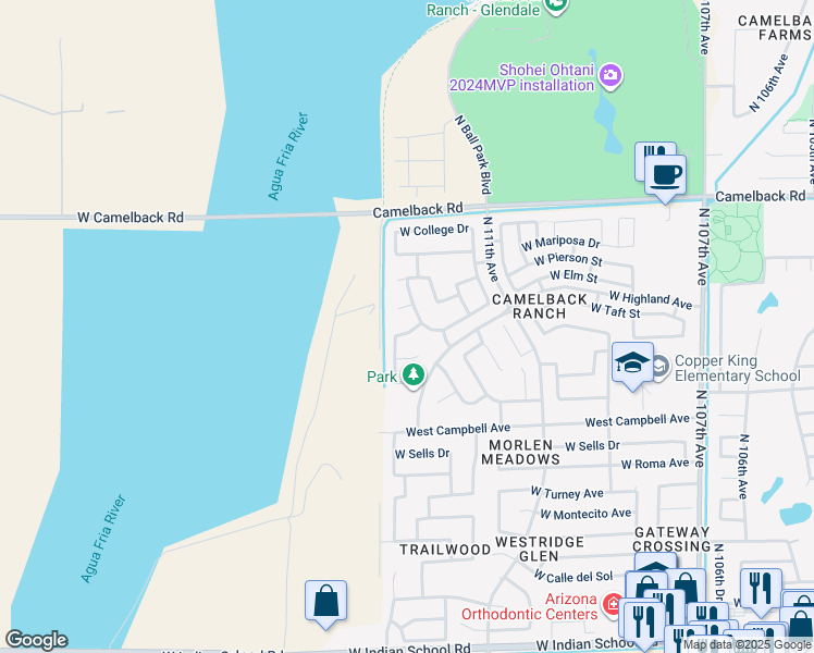 map of restaurants, bars, coffee shops, grocery stores, and more near 11320 West Brittlewood Drive in Phoenix