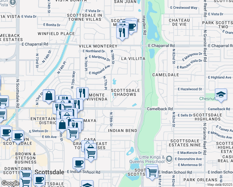 map of restaurants, bars, coffee shops, grocery stores, and more near 7840 East Camelback Road in Scottsdale