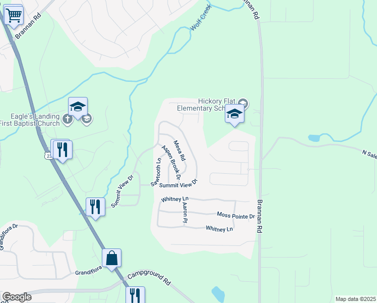 map of restaurants, bars, coffee shops, grocery stores, and more near 290 Summit View Drive in McDonough