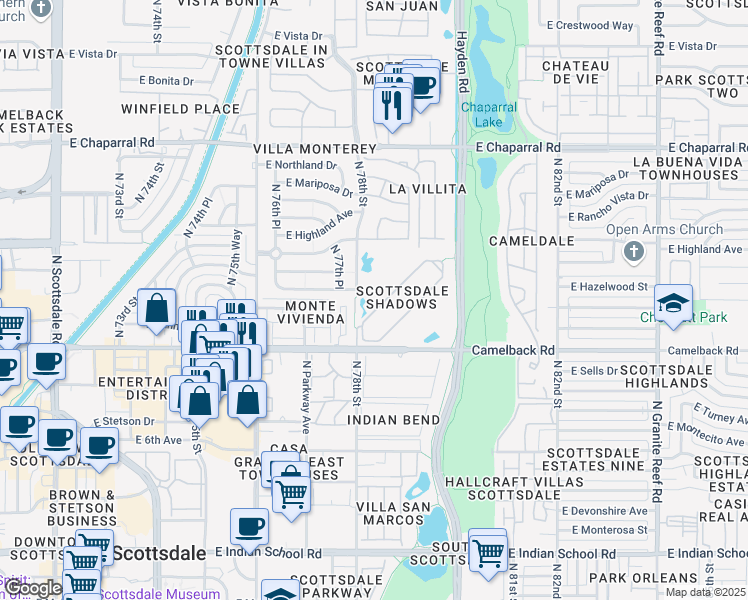 map of restaurants, bars, coffee shops, grocery stores, and more near in Scottsdale